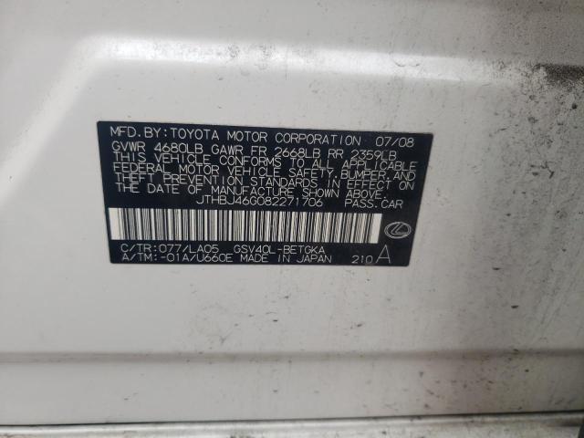 Photo 10 from auction – 2008 LEXUS ES 350 with VIN JTHBJ46G082271706