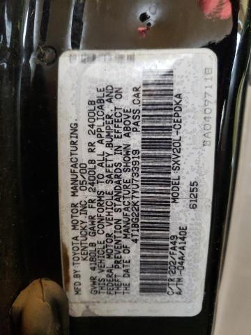 Photo 10 from auction – 2000 TOYOTA CAMRY CE with VIN 4T1BG22K7YU733919