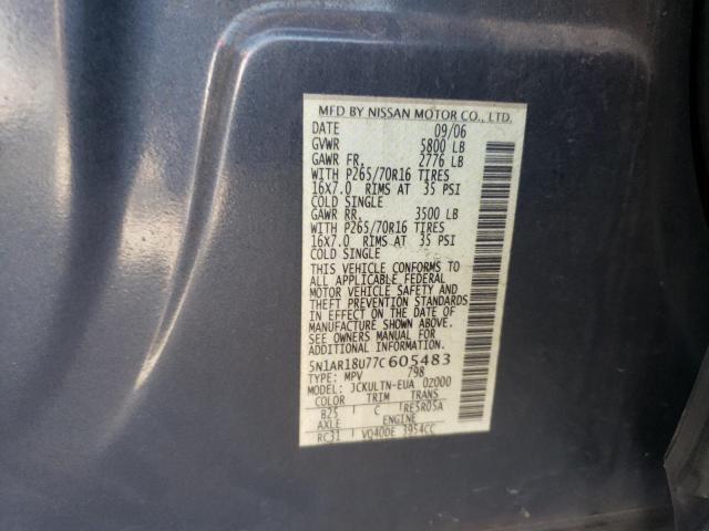 Photo 10 from auction – 2007 NISSAN PATHFINDER with VIN 5N1AR18U77C605483