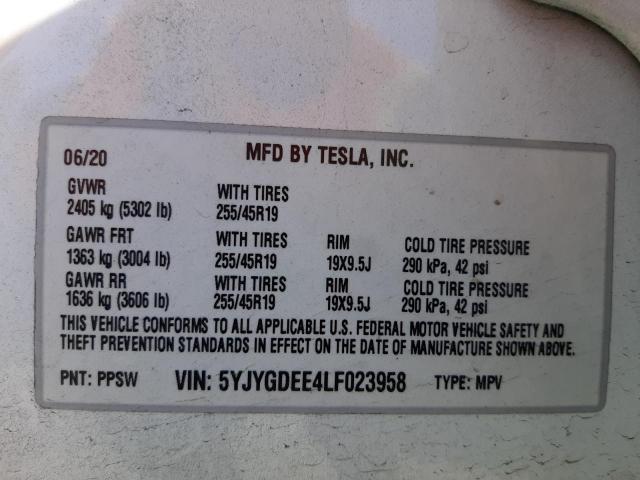 Photo 10 from auction – 2020 TESLA MODEL Y with VIN 5YJYGDEE4LF023958