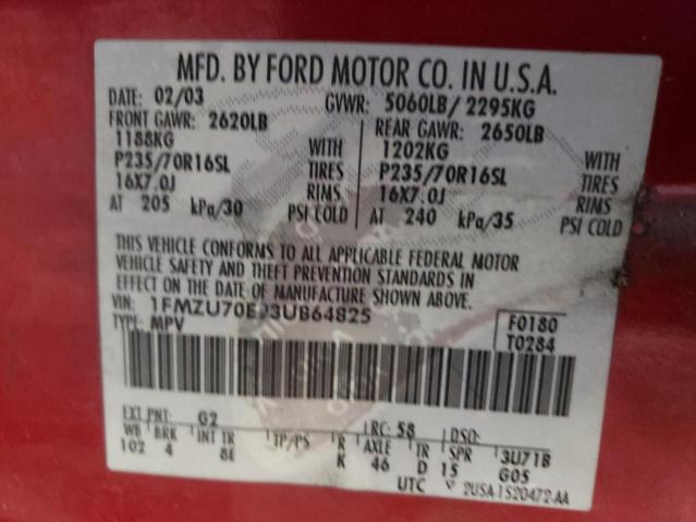 Photo 10 from auction – 2003 FORD EXPLORER S with VIN 1FMZU70E93UB64825