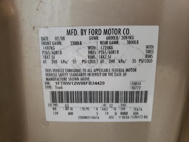 Photo 10 from auction – 2008 FORD F150 SUPER with VIN 1FTRW12W98FB34429