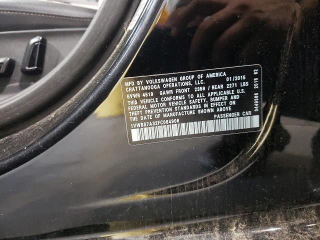 Photo 10 from auction – 2015 VOLKSWAGEN PASSAT SE with VIN 1VWBS7A32FC064906
