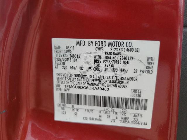 Photo 10 from auction – 2012 FORD ESCAPE XLT with VIN 1FMCU9DG6CKA50483