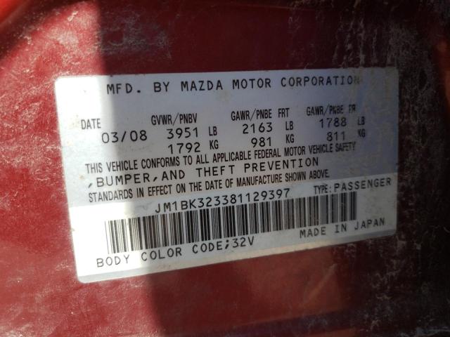 Photo 10 from auction – 2008 MAZDA 3 S with VIN JM1BK323381129397