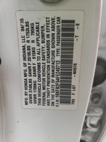 Photo 10 from auction – 2015 HONDA CIVIC LX with VIN 19XFB2F54FE249713