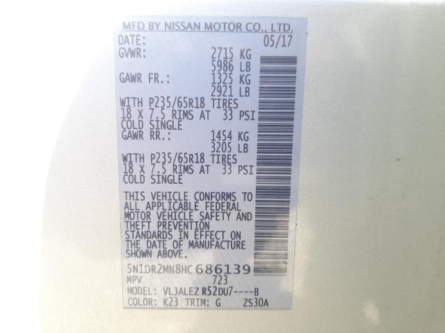 Photo 10 from auction – 2017 NISSAN PATHFINDER with VIN 5N1DR2MN8HC686139