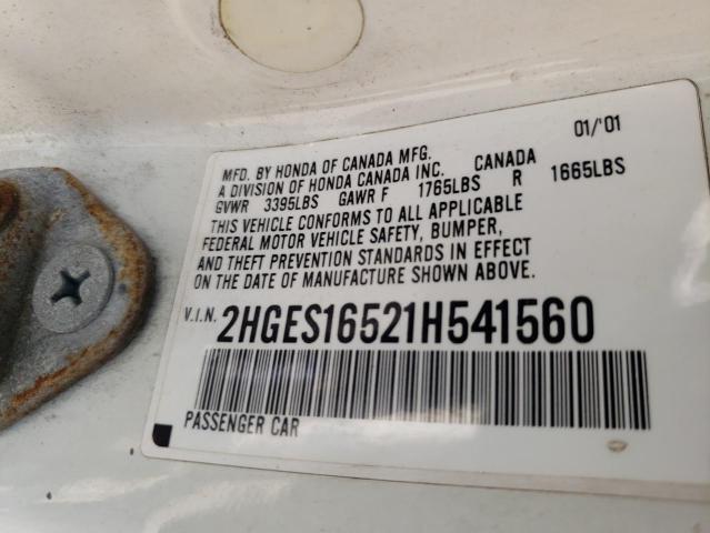 Photo 10 from auction – 2001 HONDA CIVIC with VIN 2HGES16521H541560
