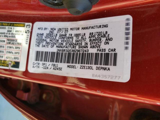 Photo 10 from auction – 2008 TOYOTA COROLLA CE with VIN 1NXBR32E38Z967243
