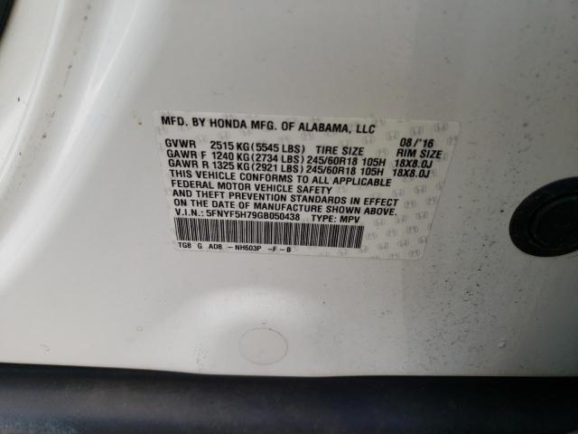 Photo 10 from auction – 2016 HONDA PILOT EXLN with VIN 5FNYF5H79GB050438