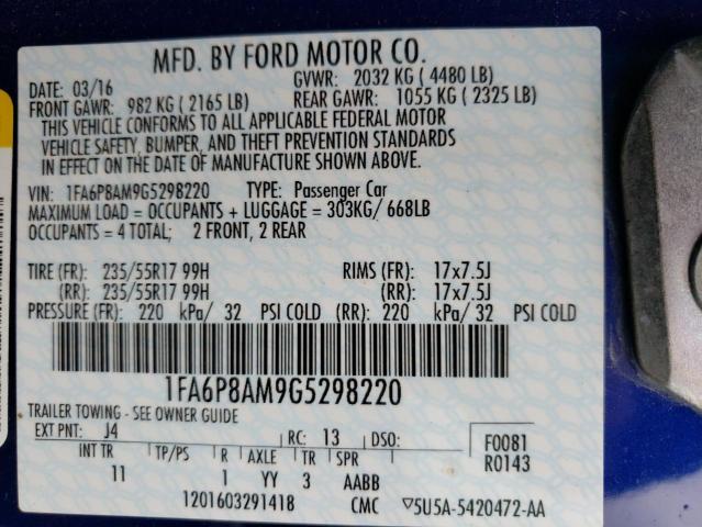 Photo 10 from auction – 2016 FORD MUSTANG with VIN 1FA6P8AM9G5298220