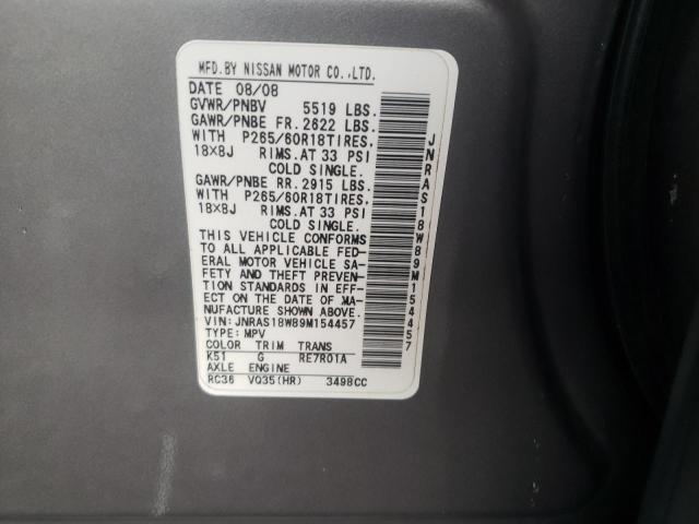 Photo 10 from auction – 2009 INFINITI FX35 with VIN JNRAS18W89M154457