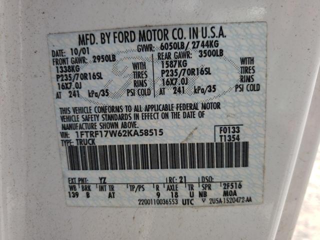 Photo 10 from auction – 2002 FORD F150 with VIN 1FTRF17W62KA58515