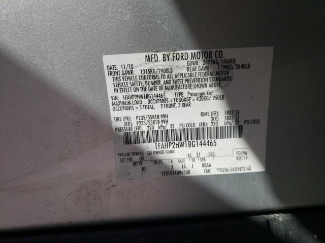 Photo 10 from auction – 2011 FORD TAURUS SEL with VIN 1FAHP2HW1BG144465