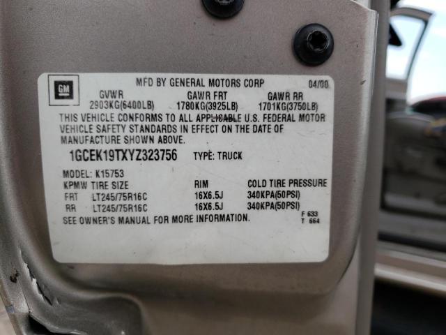 Photo 10 from auction – 2000 CHEVROLET SILVER1500 with VIN 1GCEK19TXYZ323756