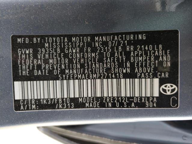 Photo 10 from auction – 2021 TOYOTA COROLLA LE with VIN 5YFEPMAE8MP271418