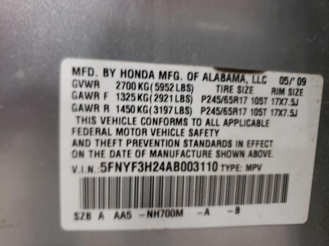 Photo 10 from auction – 2010 HONDA PILOT LX with VIN 5FNYF3H24AB003110