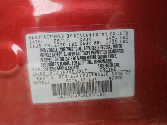 Photo 10 from auction – 2017 NISSAN VERSA S with VIN 3N1CN7AP6HL850185