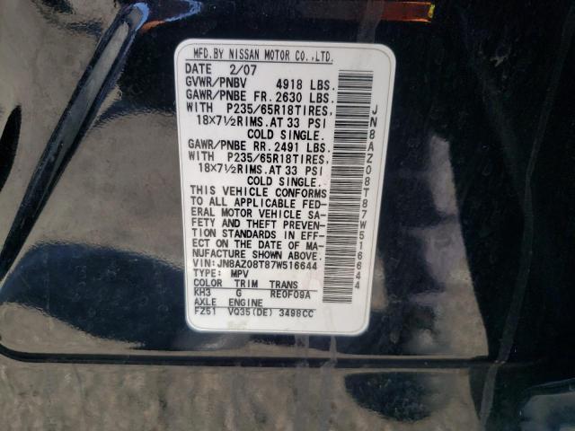 Photo 10 from auction – 2007 NISSAN MURANO SL with VIN JN8AZ08T87W516644