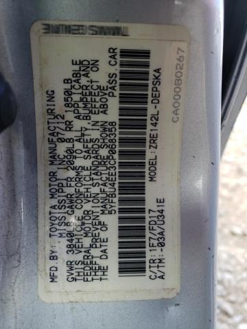 Photo 10 from auction – 2012 TOYOTA COROLLA BA with VIN 5YFBU4EE3CP068358