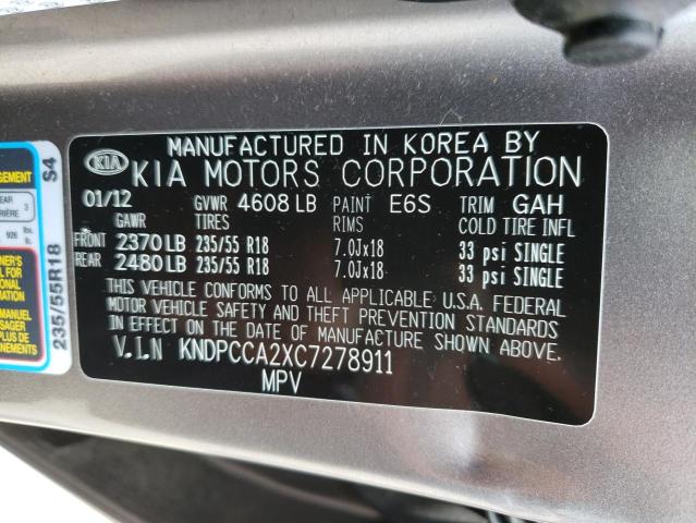 Photo 10 from auction – 2012 KIA SPORTAGE E with VIN KNDPCCA2XC7278911