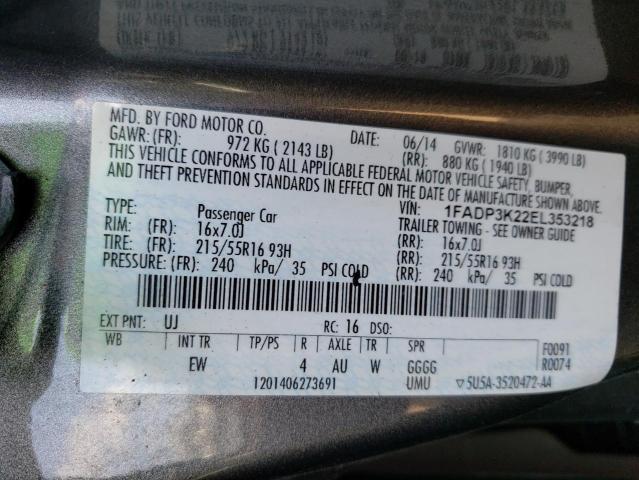 Photo 10 from auction – 2014 FORD FOCUS SE with VIN 1FADP3K22EL353218