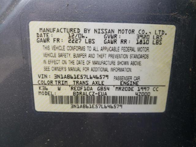 Photo 10 from auction – 2007 NISSAN SENTRA 2.0 with VIN 3N1AB61E57L646579