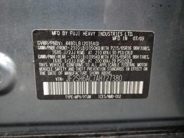 Photo 10 from auction – 2010 SUBARU FORESTER 2 with VIN JF2SH6AC7AH727380