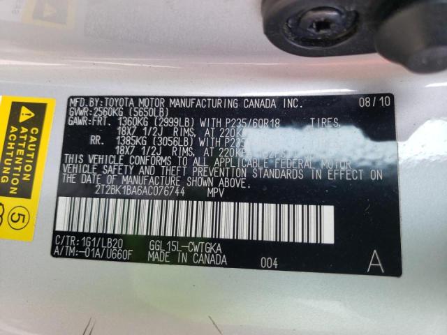 Photo 10 from auction – 2010 LEXUS RX 350 with VIN 2T2BK1BA6AC076744