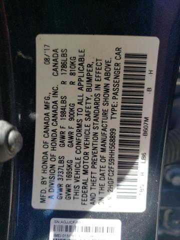 Photo 10 from auction – 2017 HONDA CIVIC LX with VIN 2HGFC2F59HH568899