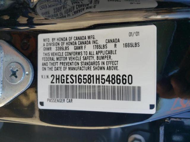 Photo 10 from auction – 2001 HONDA CIVIC LX with VIN 2HGES16581H548660