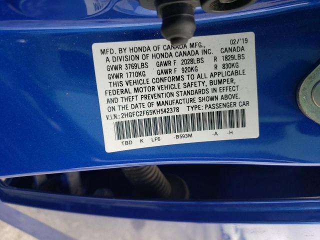 Photo 10 from auction – 2019 HONDA CIVIC LX with VIN 2HGFC2F65KH542378