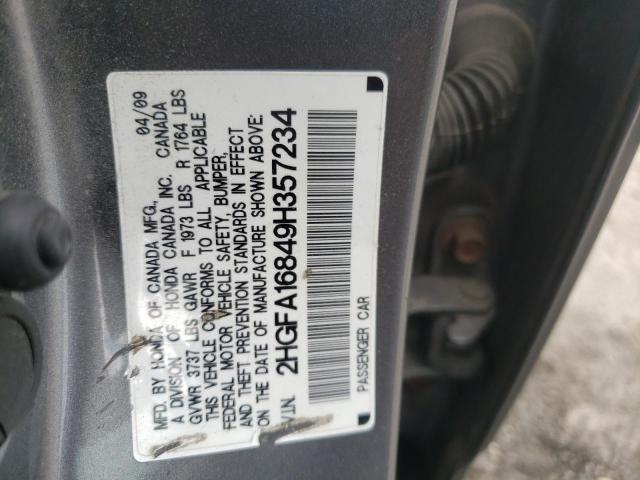 Photo 10 from auction – 2009 HONDA CIVIC EX with VIN 2HGFA16849H357234