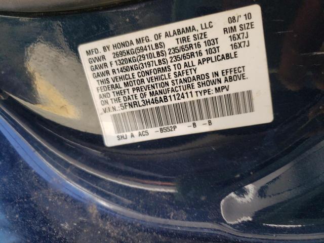 Photo 10 from auction – 2010 HONDA ODYSSEY EX with VIN 5FNRL3H46AB112411