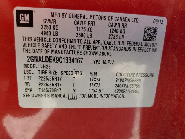 Photo 10 from auction – 2012 CHEVROLET EQUINOX LT with VIN 2GNALDEK9C1334167