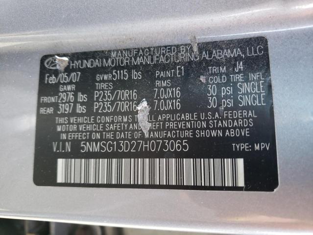 Photo 10 from auction – 2007 HYUNDAI SANTA FE G with VIN 5NMSG13D27H073065