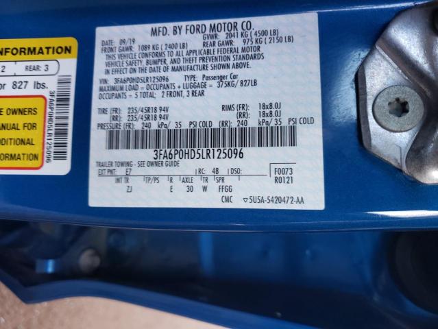 Photo 10 from auction – 2020 FORD FUSION SE with VIN 3FA6P0HD5LR125096