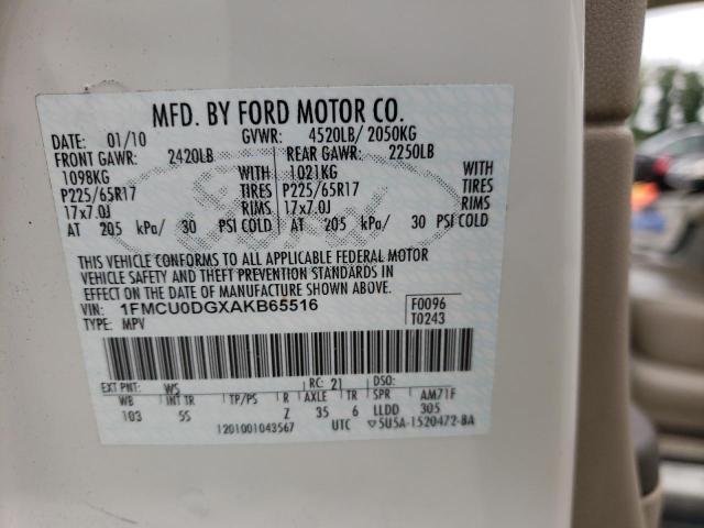 Photo 10 from auction – 2010 FORD ESCAPE XLT with VIN 1FMCU0DGXAKB65516