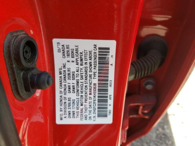 Photo 10 from auction – 2019 HONDA CIVIC LX with VIN 2HGFC2F61KH550638