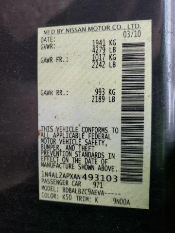 Photo 10 from auction – 2010 NISSAN ALTIMA BAS with VIN 1N4AL2APXAN493103