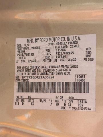 Photo 10 from auction – 2002 FORD RANGER with VIN 1FTYR10DX2TA35924