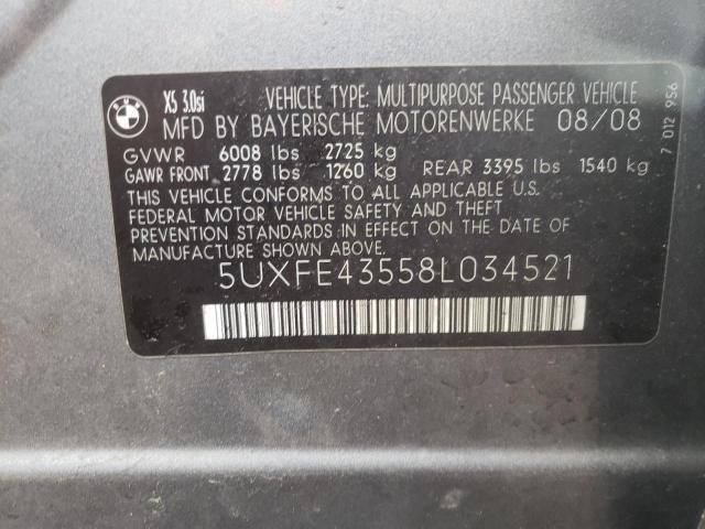 Photo 10 from auction – 2008 BMW X5 3.0I with VIN 5UXFE43558L034521