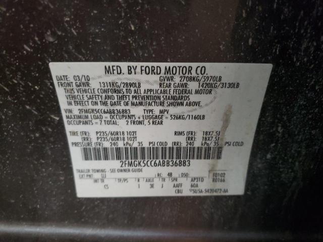 Photo 10 from auction – 2010 FORD FLEX SEL with VIN 2FMGK5CC6ABB36883