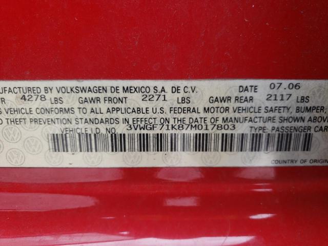 Photo 10 from auction – 2007 VOLKSWAGEN JETTA with VIN 3VWGF71K87M017803