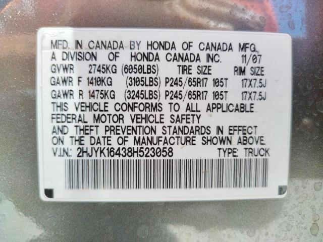 Photo 10 from auction – 2008 HONDA RIDGELINE with VIN 2HJYK16438H523058