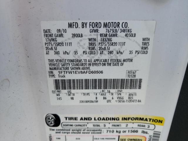 Photo 10 from auction – 2010 FORD F150 SUPER with VIN 1FTFW1EV8AFD60506