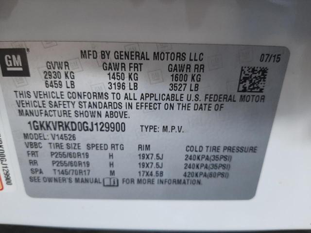 Photo 10 from auction – 2016 GMC ACADIA SLT with VIN 1GKKVRKD0GJ129900