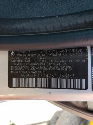 Photo 10 from auction – 2003 BMW 325 I with VIN WBAET37423NJ38165