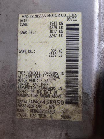 Photo 10 from auction – 2012 NISSAN ALTIMA BAS with VIN 1N4AL2AP4CN458950