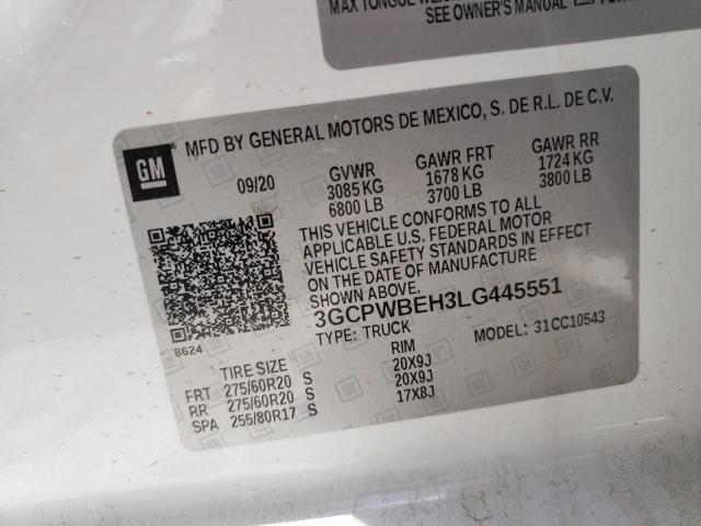 Photo 10 from auction – 2020 CHEVROLET SILVERADO with VIN 3GCPWBEH3LG445551